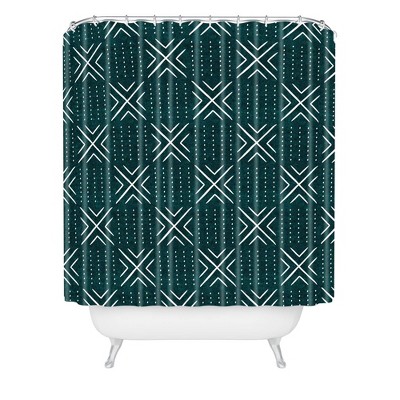 Little Arrow Design Cloth Tile Shower Curtain Dark Green - Deny Designs