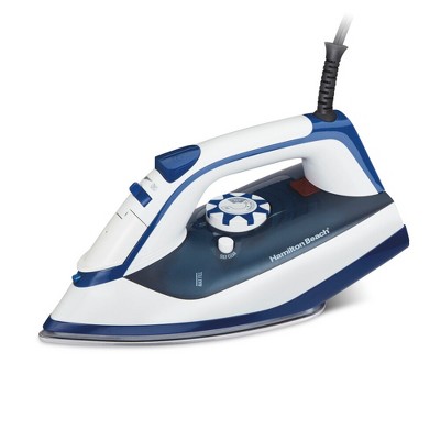 Hamilton Beach Steam Iron Stainless Steel Soleplate: 1500W Clothes Iron with Auto Shut-Off, 10ft Cord, 5oz Water Tank