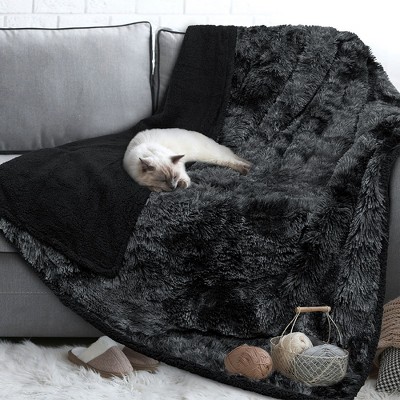 Large Tie-Dye Black Waterproof Sherpa Fleece Pet Blanket