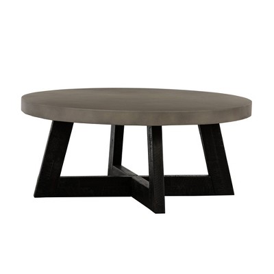 Manchester Modern Concrete and Acacia Round Coffee Table Gray - Armen Living