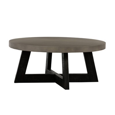 Manchester Modern Concrete And Acacia Round Coffee Table Gray - Armen