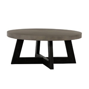 Manchester Modern Concrete and Acacia Round Coffee Table Gray - Armen Living: Mid-Century Style, 4-Leg Wood Base, Spot Clean - 1 of 4