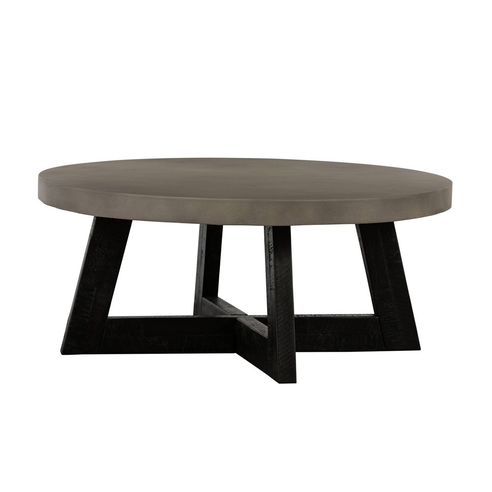 Manchester Modern Concrete and Acacia Round Coffee Table Gray - Armen Living: Mid-Century Style, 4-Leg Wood Base, Spot Clean