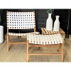 Essential Decor & Beyond Natural Teak Wooden Footrest Stool with White Handwoven Fabric Seat Indoor - 3 of 4