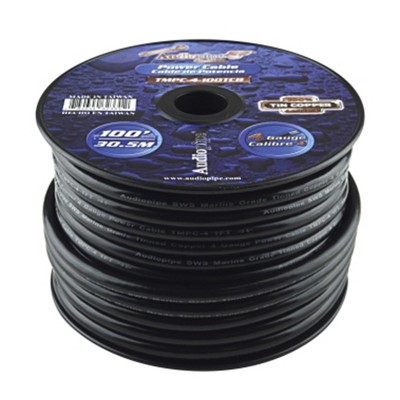 Audiopipe TMPC-4-100TCB Marine Grade 4 Gauge Type III Class K Tinned Copper Wire Power Cable with Corrosion Resisting Design, 100 Feet, Black
