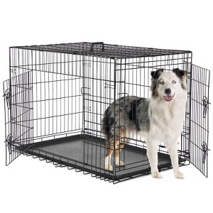 Musment Dog Crate with Double Doors - Enhanced Metal Foldable Pet Cage with Divider Panel & Removable Tray, Portable Extra Large Kennel for Black - 1 of 4
