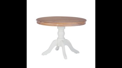 Round White and Natural Wood Farmhouse Dining Table