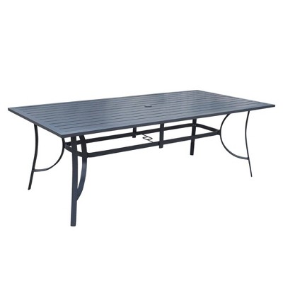 Santa Fe 84" x 42" Rectangle Aluminum Dining Table with Slat Top - Dark Gray - Courtyard Casual