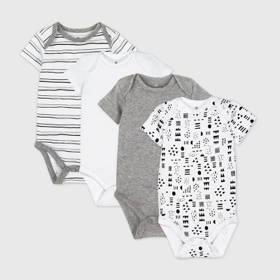 Image of Honest Baby 4pk Pattern Play Organic Cotton Short Sleeve Bodysuit - Black/White 6-9M