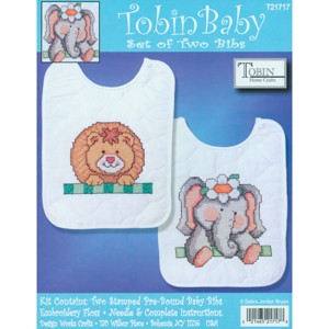 Tobin Stamped Cross Stitch Bib Pair Kit 8"X10" 2/Pkg-Noah's Ark - 1 of 2