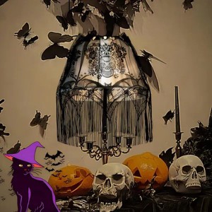2 Pcs Halloween Lamp Shade Cover Black Lace Lampshades Spooky Skull Halloween Decorations Lamp Shade - 1 of 3