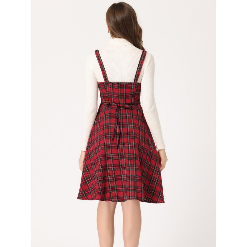 Allegra K Women's Plaid Sleeveless Tie Back A-Line Overall Pinafore Dresses, 4 of 6