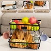 SEVOBAL 2 Tier Fruit Basket Banana Hangers Wooden Handle Detachable Fruit Holder Stand Vegetable Bread Snack Produce Storage, Black, 9.36"*3.9"*14.04" - 2 of 4