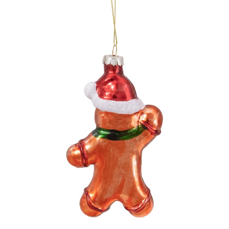 Northlight 5" Gingerbread Man with Santa Hat Hanging Glass Christmas Ornament, 5 of 6
