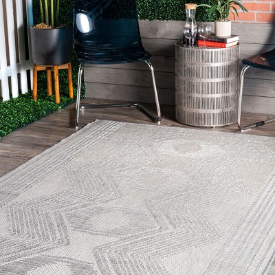 Modern Boho Light Grey Square Synthetic Indoor/Outdoor Rug