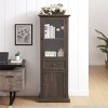 Okak Vintage Freestanding Tall Bookshelf Organizer with Glass Doors & Drawer,Wooden Display Bookcase Storage Rack for Office,Bedroom - 2 of 4