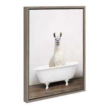 18" x 24" Sylvie Alpaca in The Tub Color Framed Canvas by Amy Peterson Gray - Kate & Laurel All Things Decor