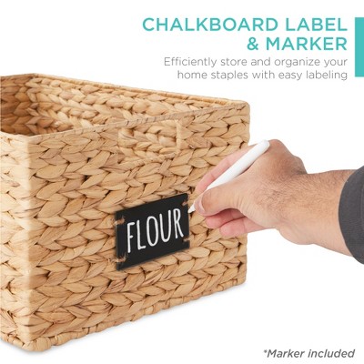 Natural Woven Water Hyacinth Rectangular Storage Baskets with Chalkboard Labels
