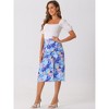 Allegra K Women's Summer Beach Flowy Ruched Front Tropical Floral Midi Skirt - 3 of 4