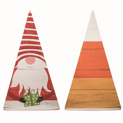 Transpac Wood Multicolor Christmas Changing Seasons Reversible Gnome and Candy Corn Porch Decor