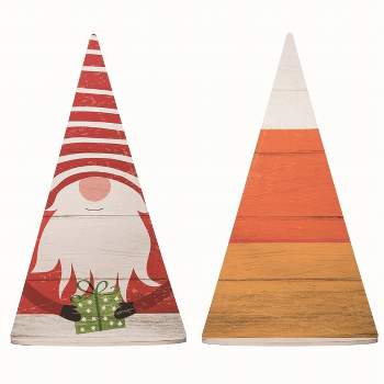 Transpac Wood Multicolored Christmas Changing Seasons Reversible Gnome and Candy Corn Porch Decor