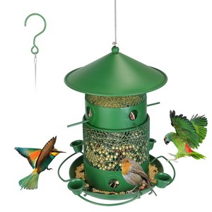 LakeForest "Squirrel-Proof Metal Wild Bird Feeder with Chew-Proof Design, 360° Perches & Water Cups for Outdoors"Green - 1 of 4