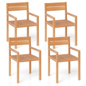 Costway 1/2/4 PCS Outdoor Teak Wood Chair Patio Dining Armchair with Slatted Seat & Backrest - 1 of 4