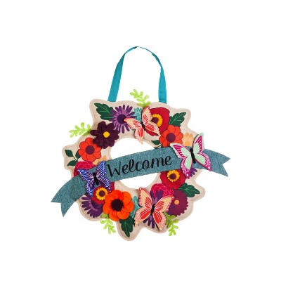 Evergreen Butterfly Garden Wreath Outdoor Safe Burlap Hanging Front Door Decorative Sign