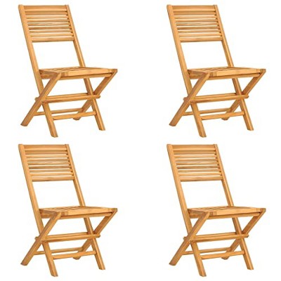 vidaXL Folding Patio Chairs - Set of 4 - Solid Teak Wood Construction - Space-Saving Foldable Design - Comfortable & Stylish
