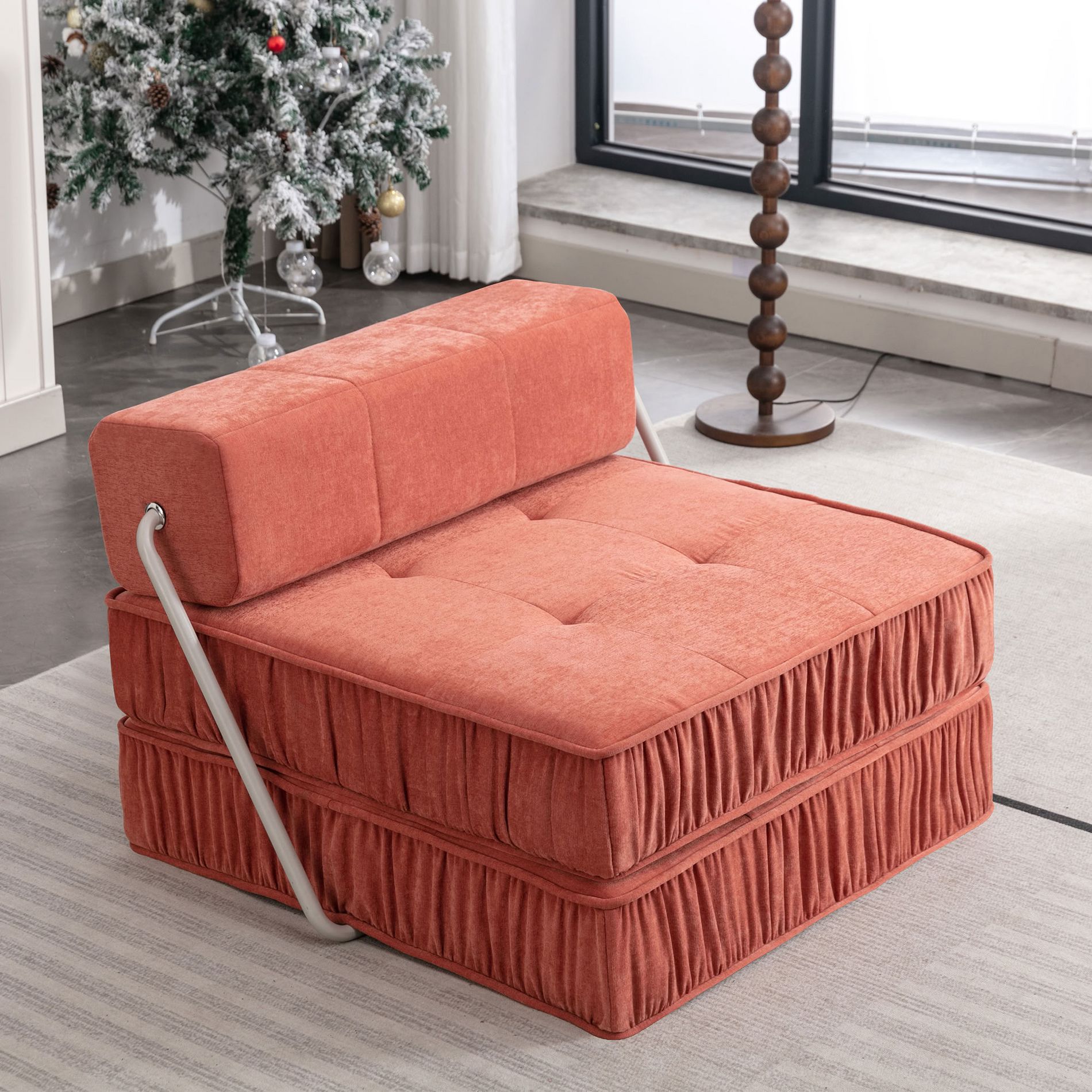 MAYEERTY Modular Convertible Futon Sleeper Chair, 2-in-1 Chenille Folding Sofa Bed with Removable Back Cushion, for Small Apartment Living Room