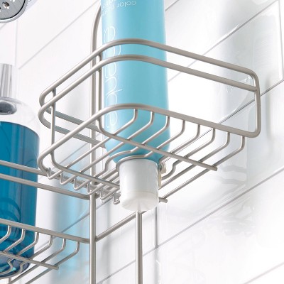 Satin Metal Over Shower Head Hanging Caddy with 4 Compartments
