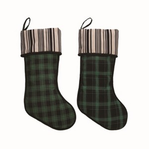 Transpac Fabric Plaid Stocking Set of 2 Christmas Home Decorations - 1 of 1
