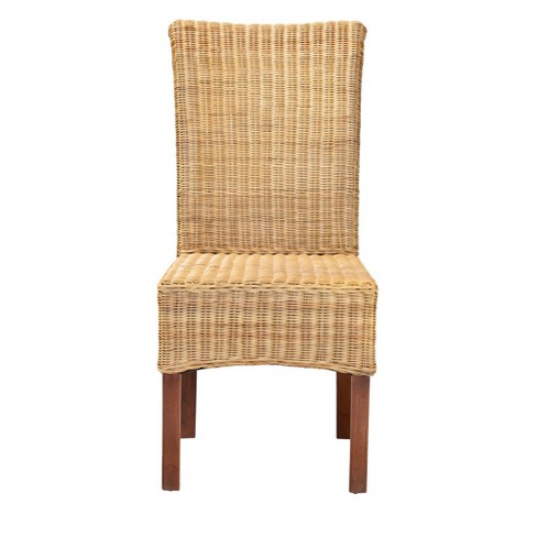 Shamara Natural Rattan And Mahogany Wood Dining Chair Walnut Brown ...