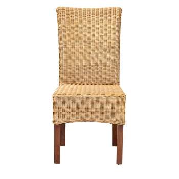 Shamara Natural Rattan and Mahogany Wood Dining Chair Walnut Brown - bali & pari: Ergonomic, Bohemian Style, No Assembly Required