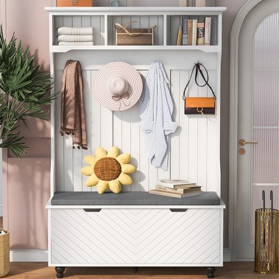 4-in-1 Entryway Bench with Coat Rack