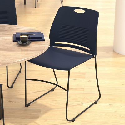 Navy Armless Metal Stacking Reception Chairs, Set of 5
