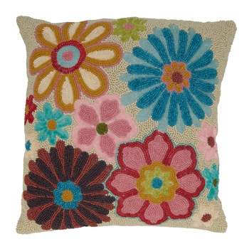 Saro Lifestyle Beaded Flower Pillow - Down Filled, 16" Square, Multi