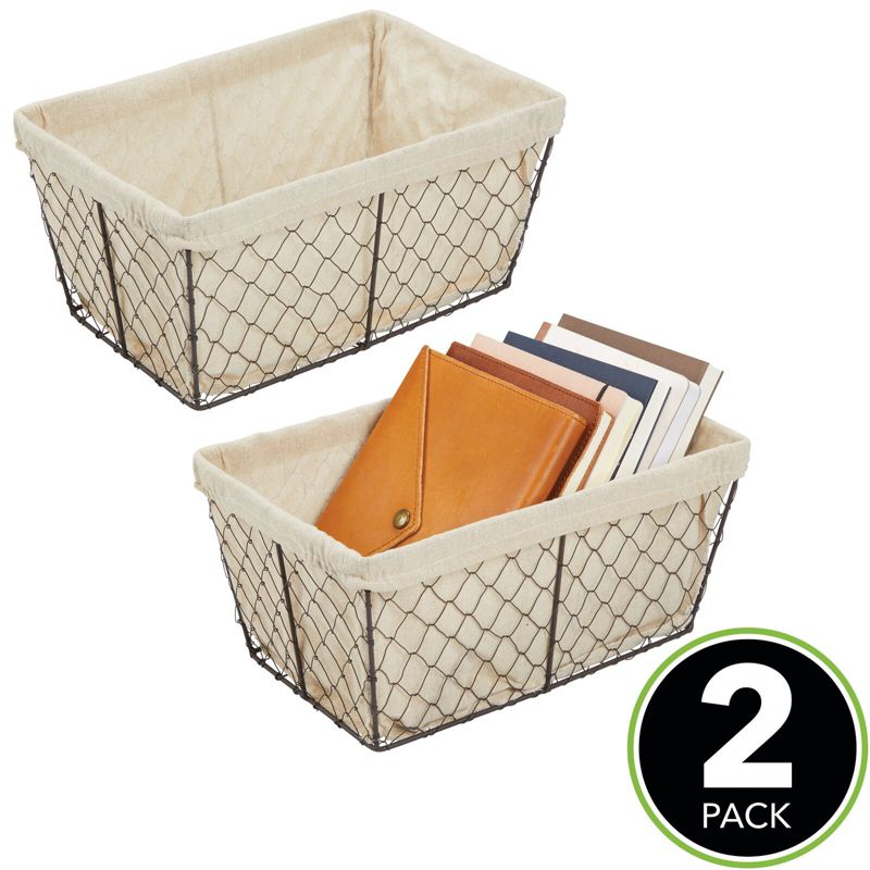 mDesign Medium Chicken Wire Storage Basket, Fabric Liner, 2 of 10