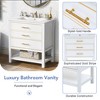 Modern 30 inch navy blue bathroom storage cabinet with open storage space and two drawers - 2 of 4