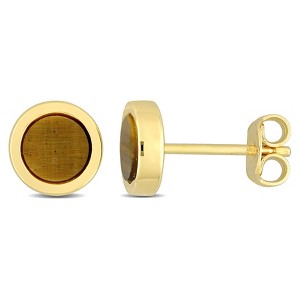 EVERLY JEWELRY | Yellow Plated Sterling Silver 5/8ct TGW Tiger Eye Stud Earrings - 1 of 4