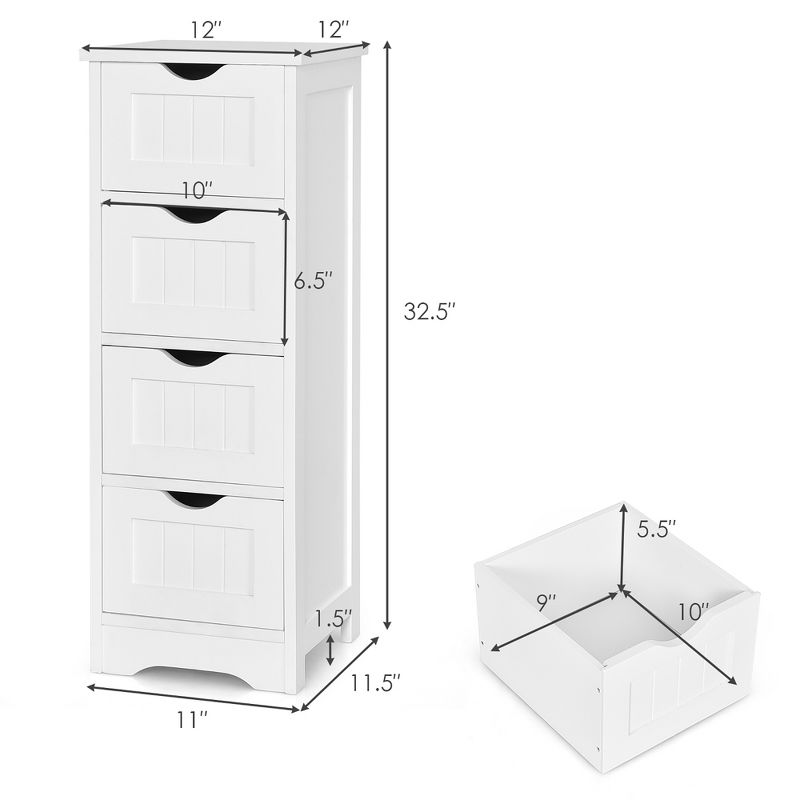 Costway White Floor Storage Cabinet Bathroom Organizer Free Standing 2/3/4 Drawers, 3 of 10