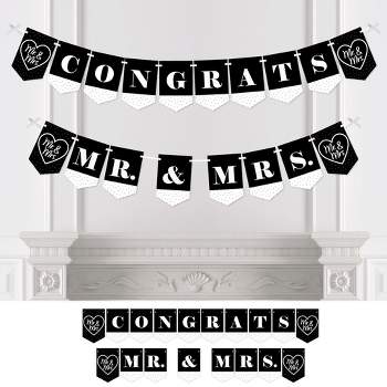 Big Dot of Happiness Mr. and Mrs. - Black and White Wedding or Bridal Shower Bunting Banner - Party Decorations - Congrats Mr. and Mrs.
