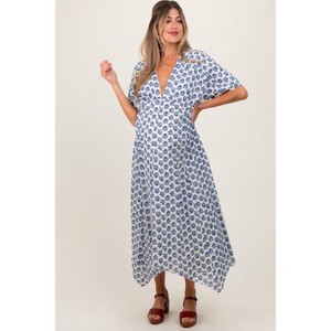 PinkBlush Navy Floral Deep V-Neck Handkerchief Hem Maternity Maxi Dress - 1 of 4