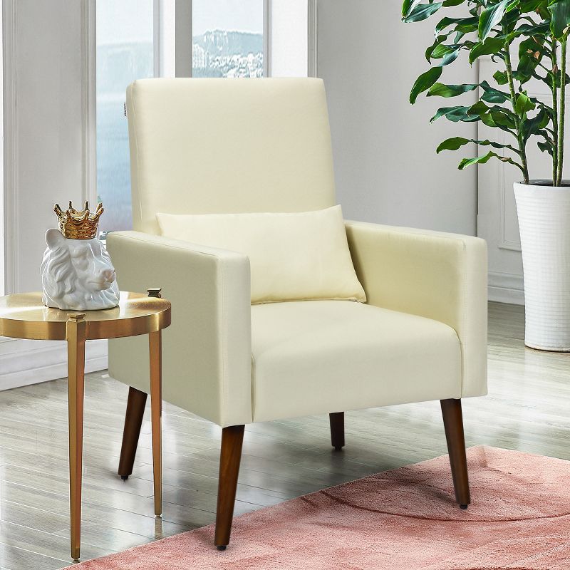 2-in-1 Fabric Upholstered Rocking Chair Nursery Armchair with Pillow Beige, 2 of 7