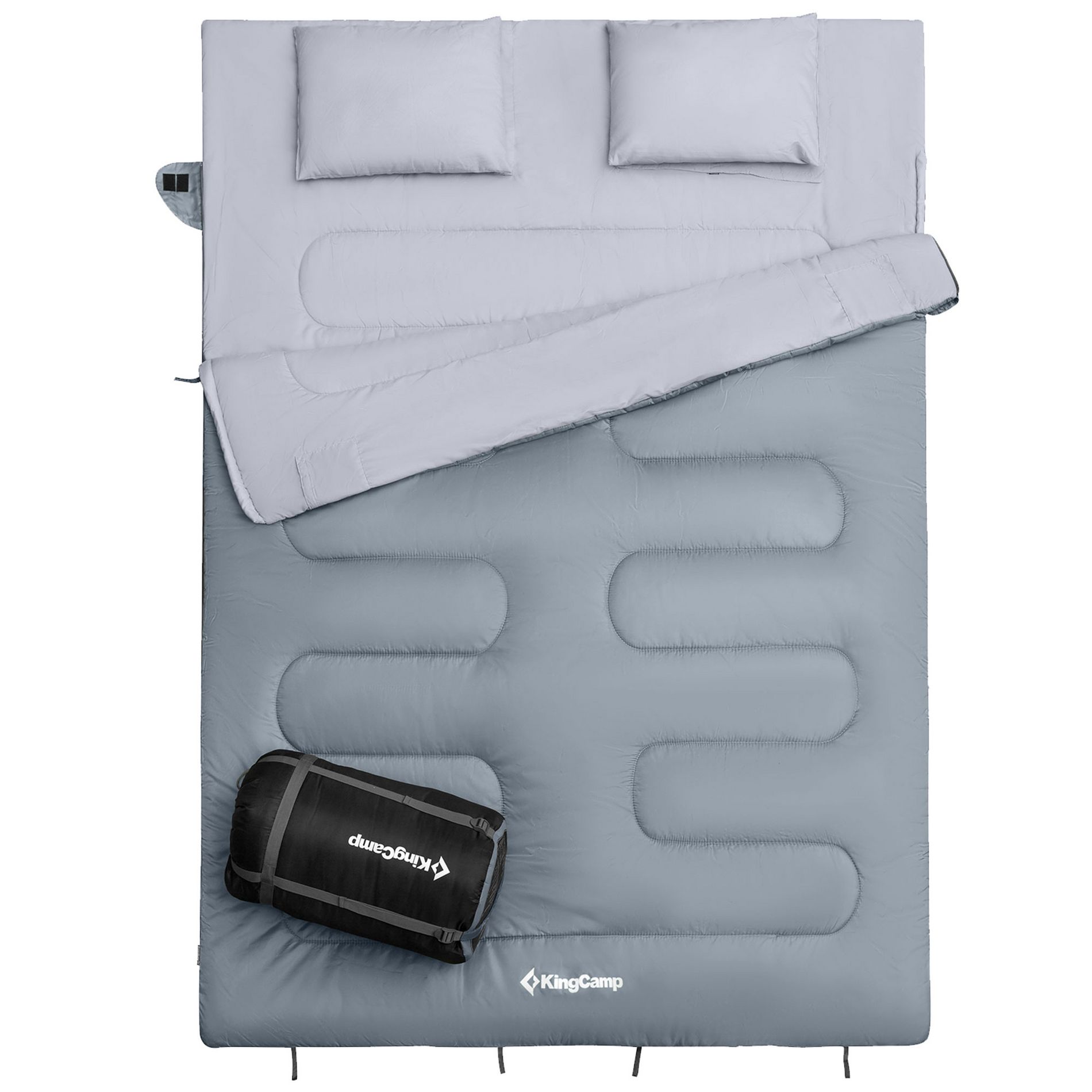 KingCamp 87 x 59 Inch 2 Person Waterproof Cold Weather Family Warm Sleeping Bag for Adults with 2 Pillows for Winter Camping and Hiking, Grey