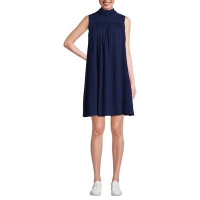 Lands' End Women's Cotton Voile Mock Neck Above the Knee Shift Dress