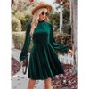 Coolmee Women Casual High Neck Elastic Waistline Long Sleeve Velvet Midi Dress Wedding Guest Short Wrap Tunic Formal Dress - 2 of 4