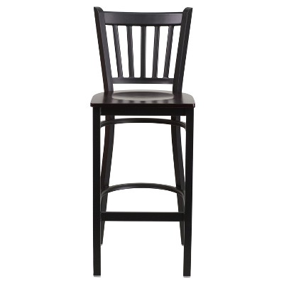 Elegant Black Metal and Walnut Wood Barstool with Vertical Back