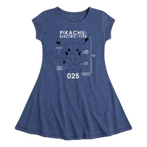 Girls' - Pokémon - Pikachu Pokedex Fit & Flair Cap Sleeve Dress - 1 of 3