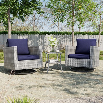 Sonkuki 3-Piece Patio Chair Set Swivel Rocking Chair Set Side Table Suiting Backyard, Poolside and Patio
